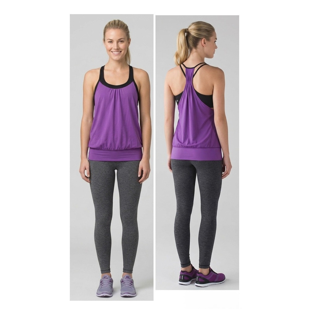 Lululemon No Limits Tank Top Purple Black Built In Bra Yoga Size 6